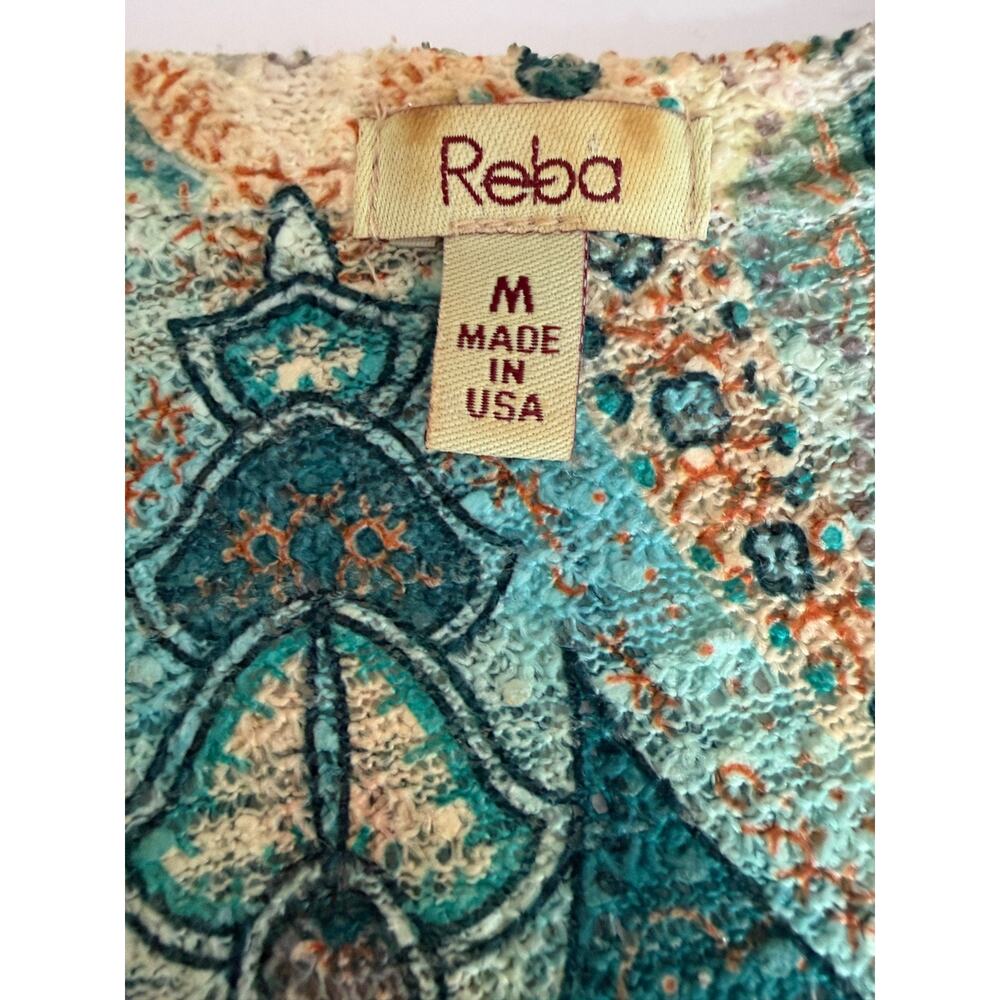 Reba Rhinestoned Paisley Green Midi Dress V-Neck cap sleeve SZ Medium - Picture 4 of 15